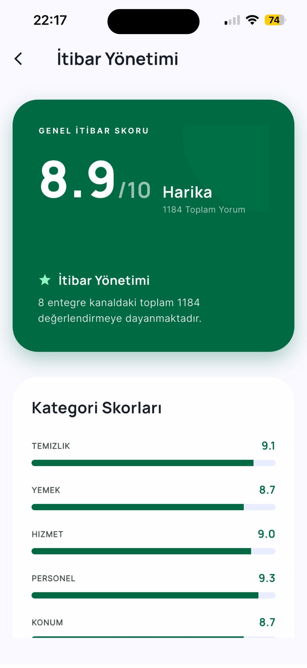 Reputation Mobile App Screen