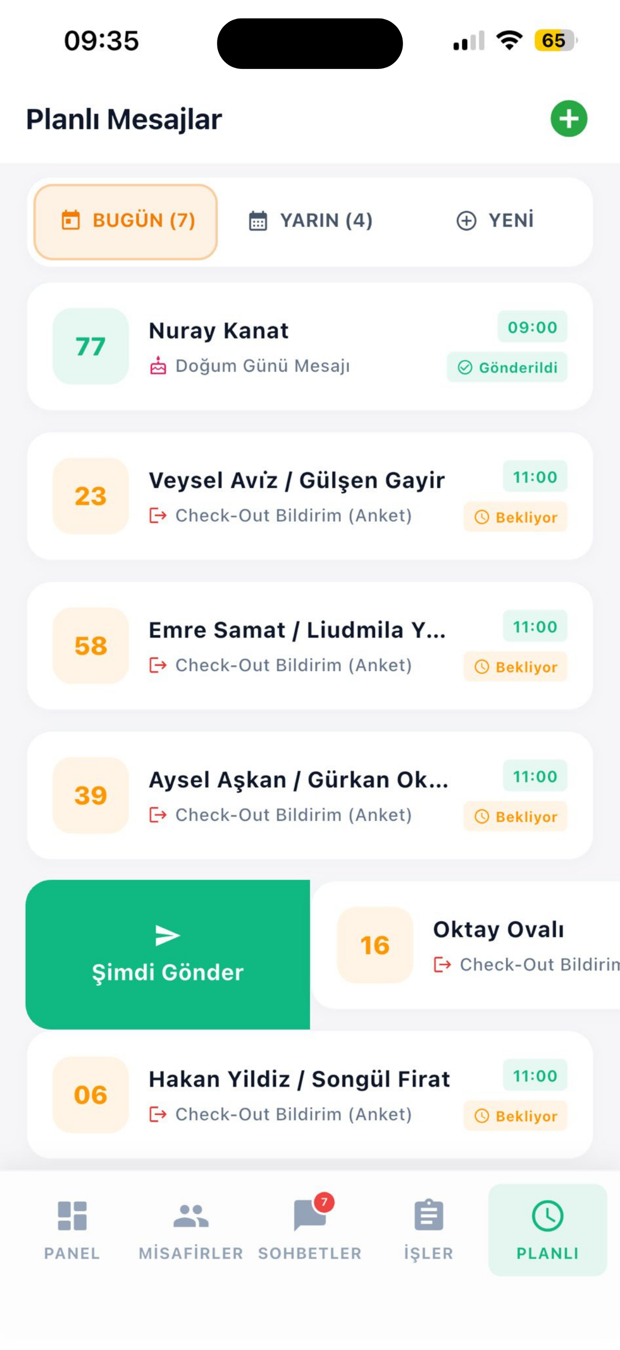 Planned Messages Mobile App Screen