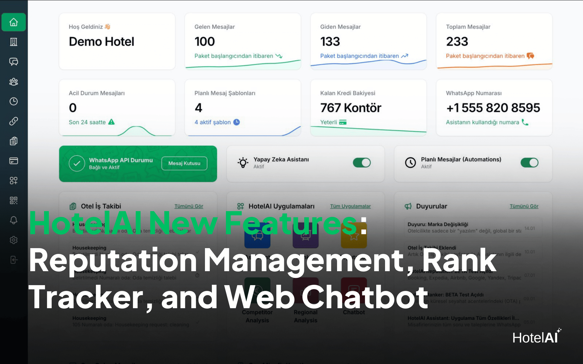 HotelAI New Features: Reputation Management, Rank Tracker, and Web Chatbot
